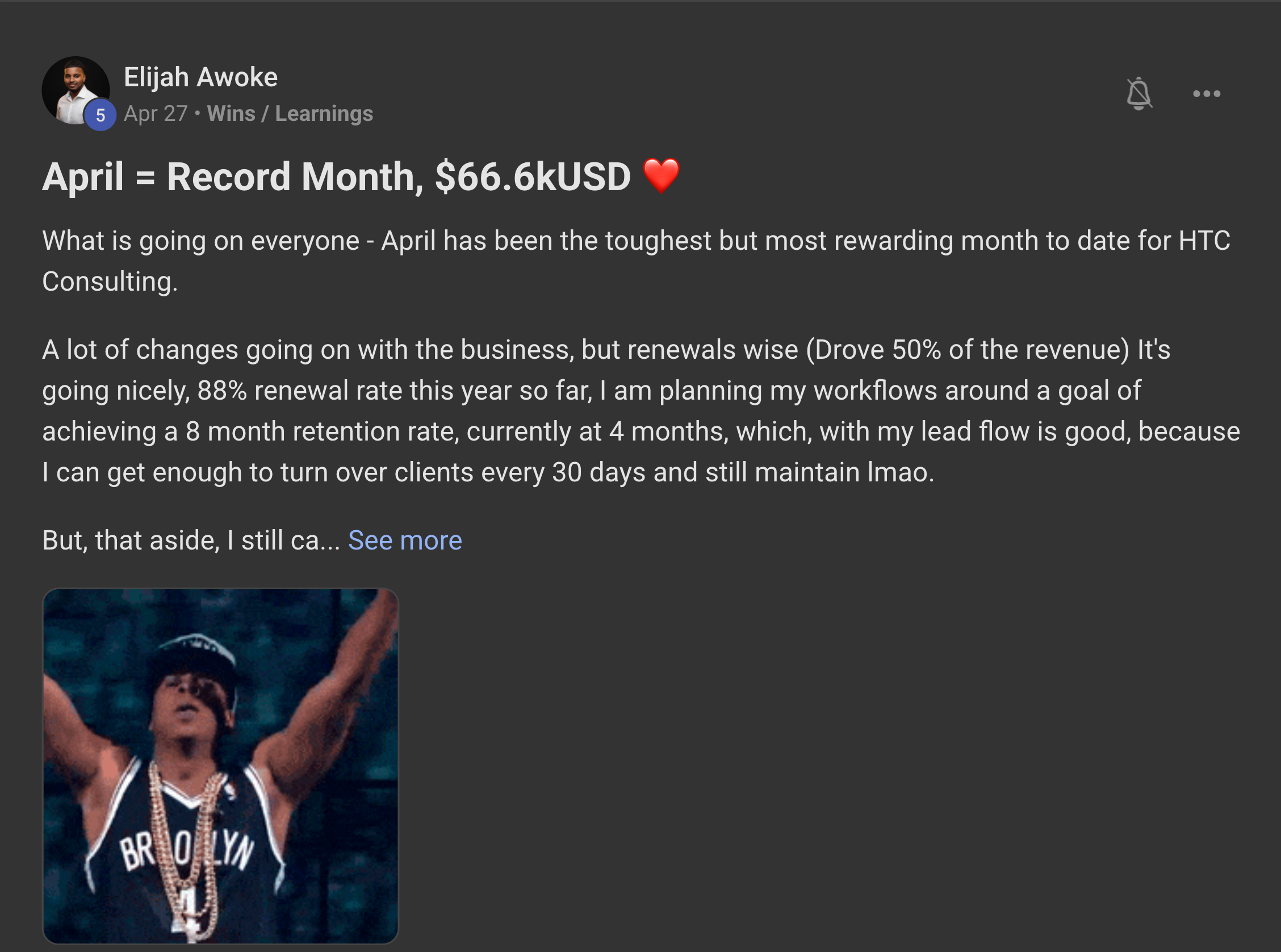 Elijah Awoke: April = Record Month, $66.6kUSD ❤️
