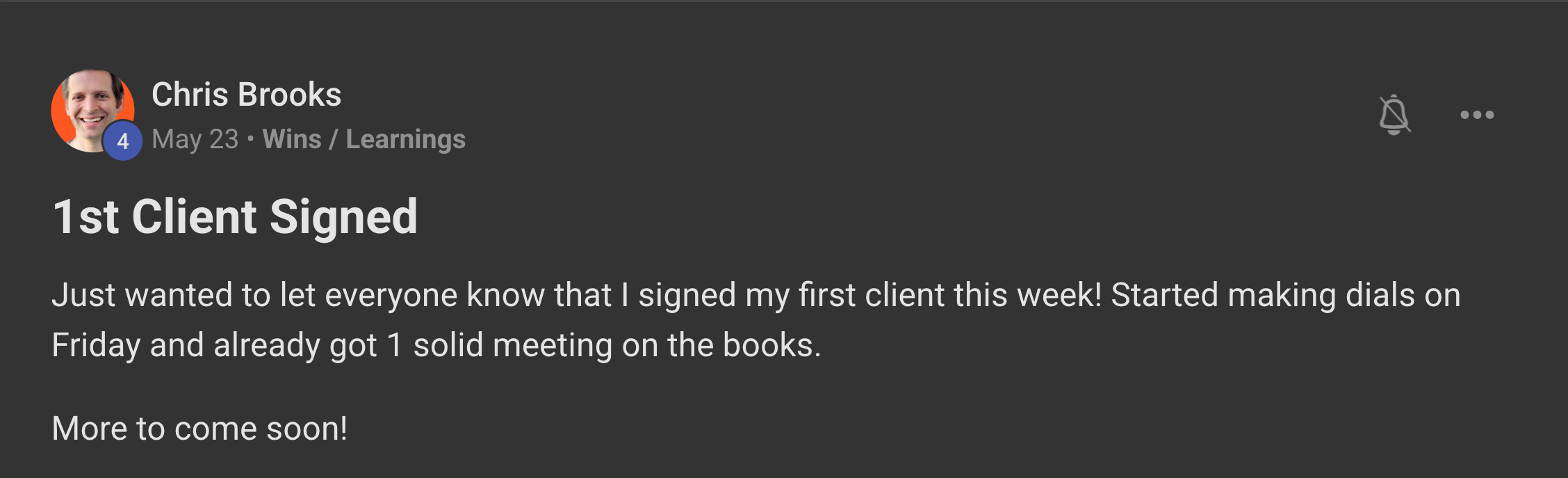 Chris Brooks: 1st Client Signed