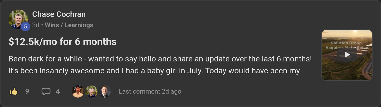 Chase Cochran: $12.5k/mo for 6 months